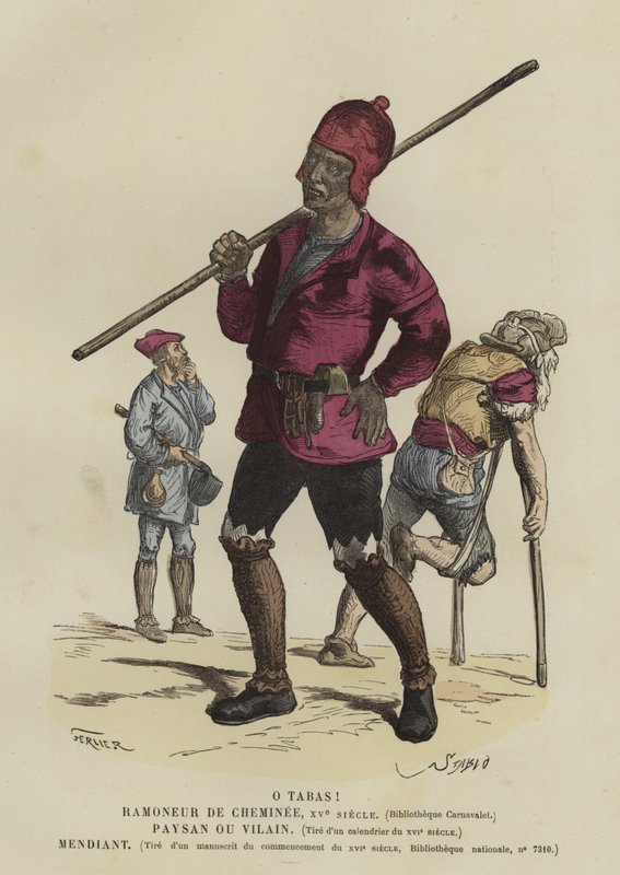 Skorstensfejare, bonde och tiggare, 1400-talet av French School