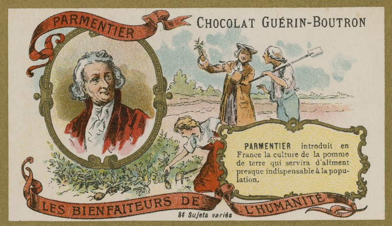 Choklad Guerin-Boutron handelskort, Antoine-Augustin Parmentier av French School