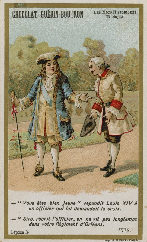 Chocolat Guerin-Boutron handelskort, Historic Words-serien av French School