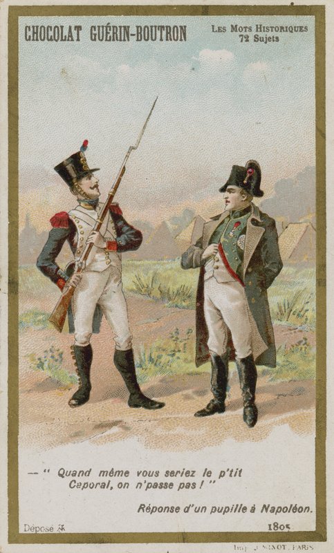 Chocolat Guerin-Boutron handelskort, Historic Words-serien av French School