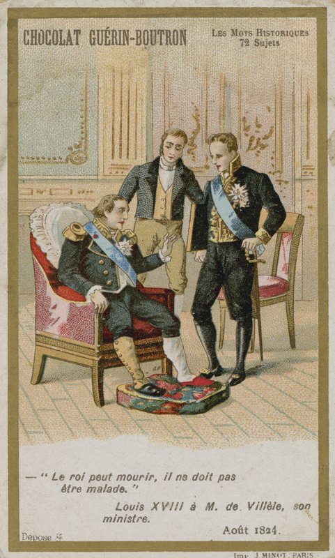 Chocolat Guerin-Boutron handelskort, Historic Words-serien av French School