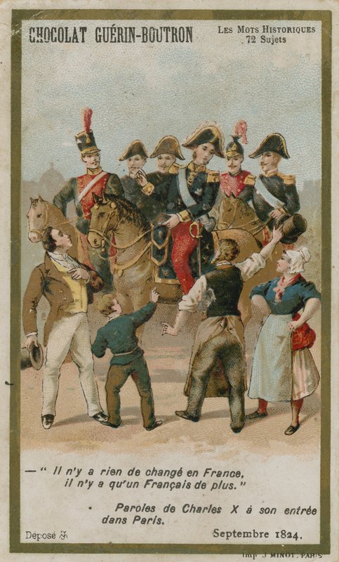Chocolat Guerin-Boutron handelskort, Historic Words-serien av French School