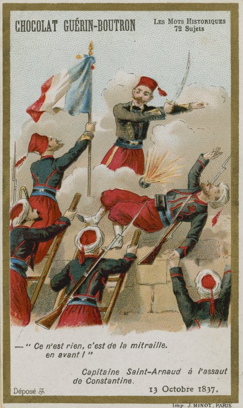 Chocolat Guerin-Boutron handelskort, Historic Words-serien av French School