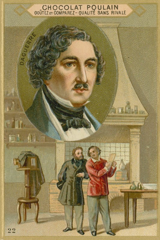 Choklad Poulain handelskort, Louis Daguerre av French School