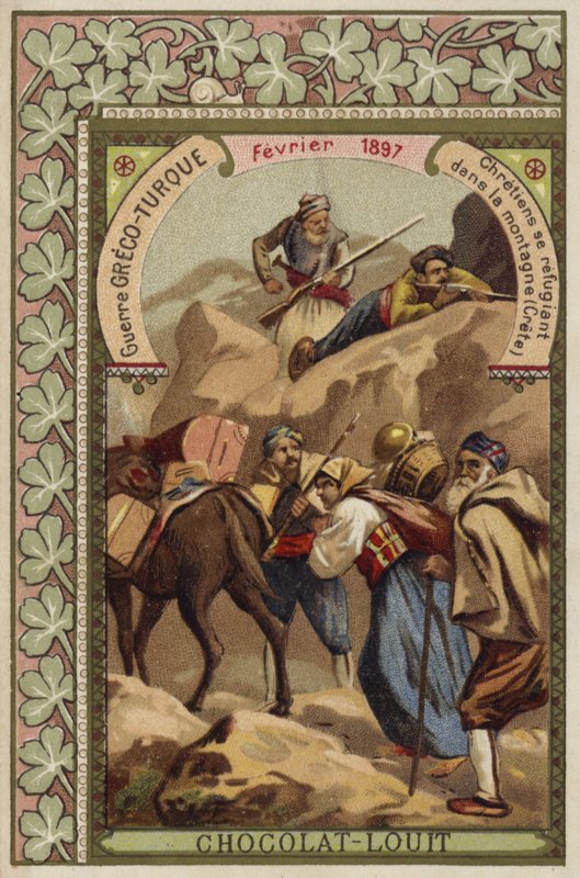Kristna tar sin tillflykt till bergen på Kreta, grekisk-turkiska kriget, februari 1897 av French School