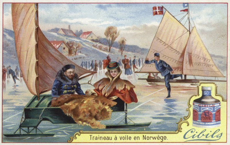 Cibils-kort med pulka på is av French School