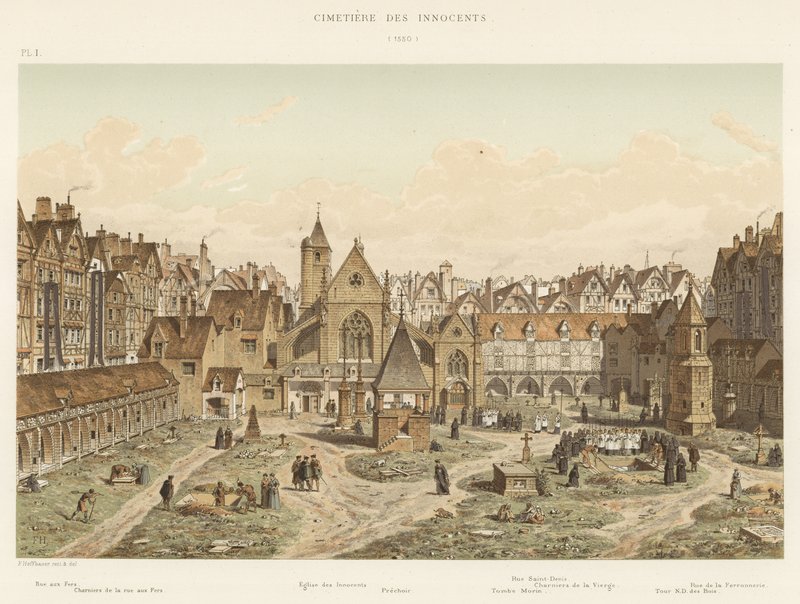 De oskyldigas kyrkogård, 1550 av French School
