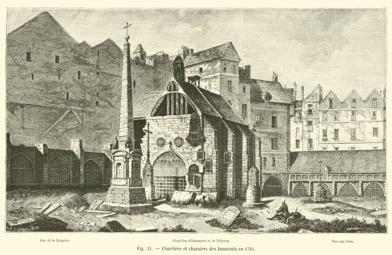 Kyrkogård och massgravar för de oskyldiga 1785 av French School