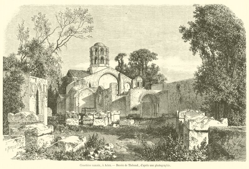 Cimetiere romain, en Arles (gravyr) av French School