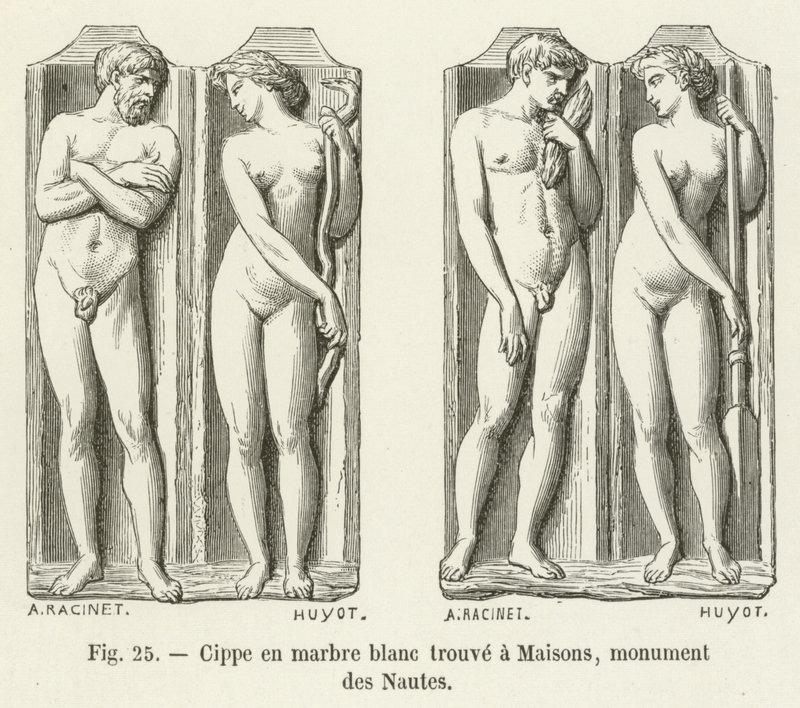 Cippus i vit marmor hittad vid Maisons, monument des Nautes av French School