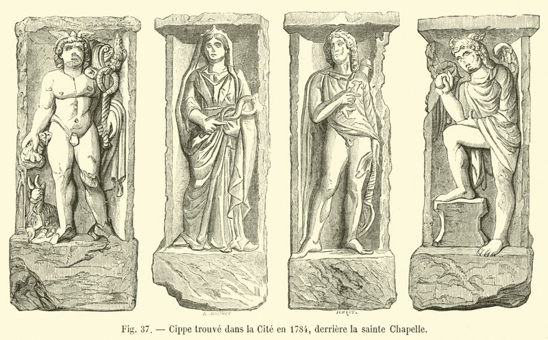 Cippus hittades i staden 1784, bakom Sainte Chapelle av French School