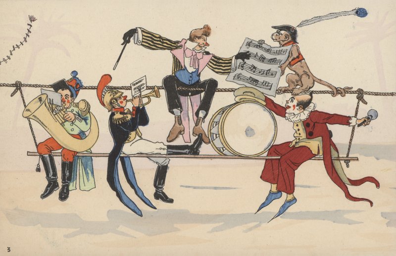 Cirkusscen, från en uppsättning sammankopplade vykort (färg litho) av French School