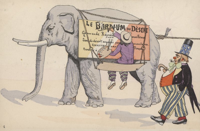 Cirkusscen, från en uppsättning sammankopplade vykort (färg litho) av French School