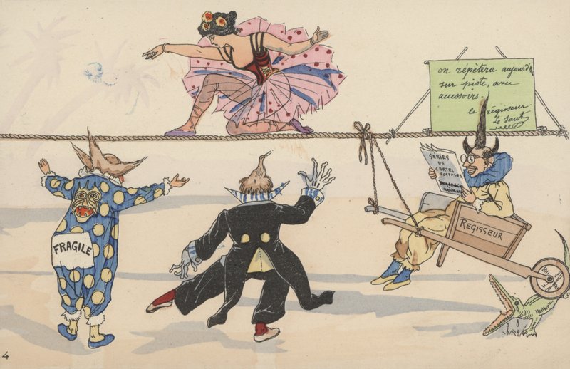 Cirkusscen, från en uppsättning sammankopplade vykort (färg litho) av French School
