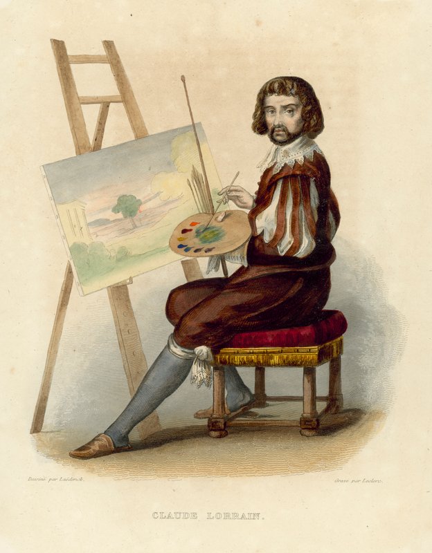 Claude Lorrain (färgad gravyr) av French School