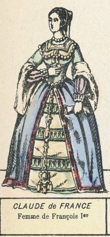 Claude de France, fru till Francois I (färgad gravyr) av French School