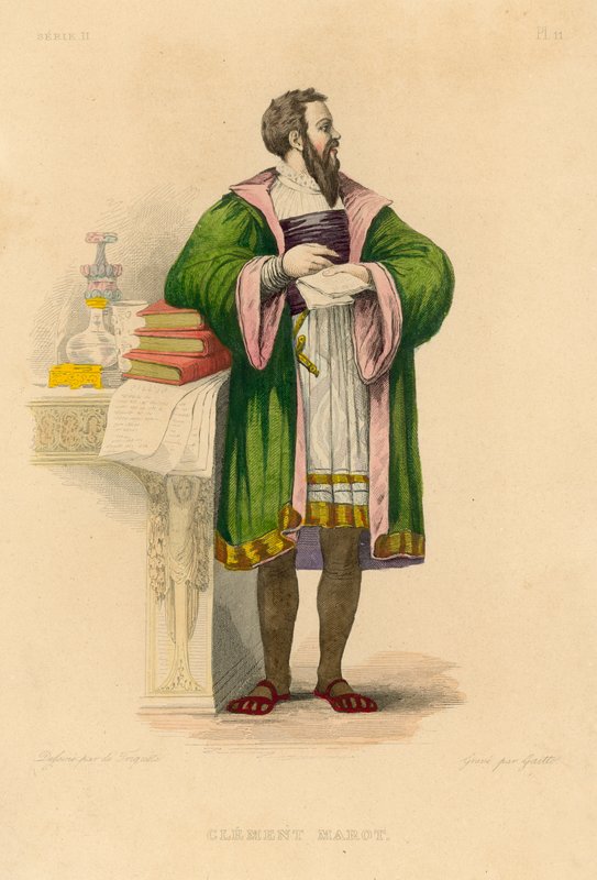 Clement Marot (färgad gravyr) av French School