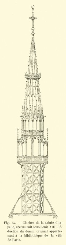 Sainte Chapelles klocktorn, återuppbyggt under Ludvig XIII, Reduktion av originalteckningen tillhörande biblioteket i staden Paris av French School