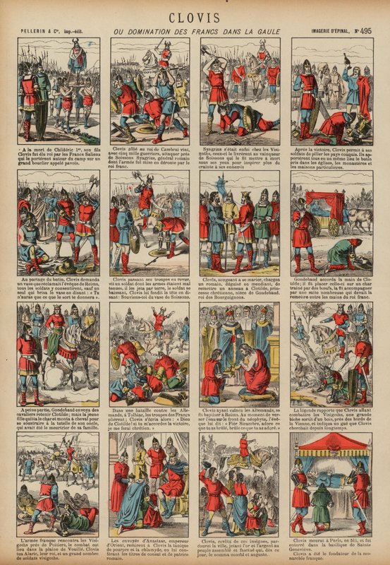 Clovis I och frankernas dominans i Gallien (färgad gravyr) av French School