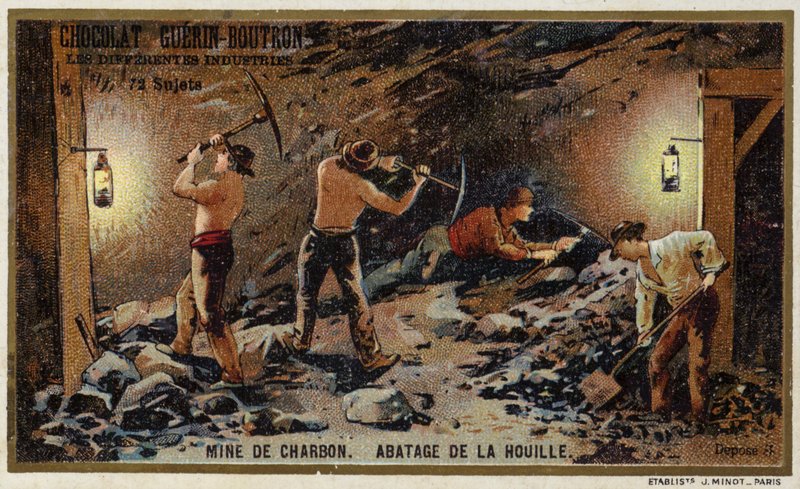 Kolgruva. Att hugga kol vid kolytan (chromolitho) av French School