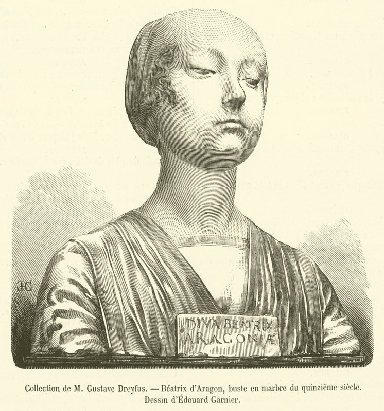 Samling av M Gustave Dreyfus, Beatrix av Aragon, marmorbyst från 1400-talet (gravyr) av French School