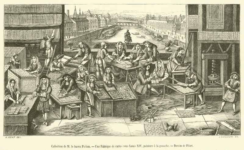 Samling av M le Baron Pichon, A Card Factory under Louis XIV (gravyr) av French School
