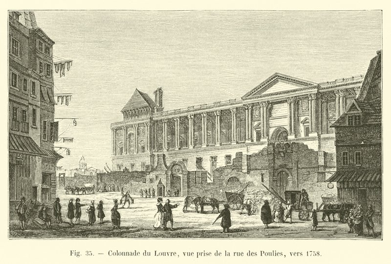 Louvrens pelargång, vy tagen från rue des Poulies, cirka 1758 av French School