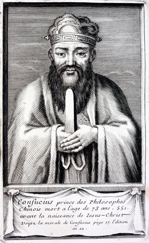 Konfucius, forntida kinesisk filosof (gravyr) av French School