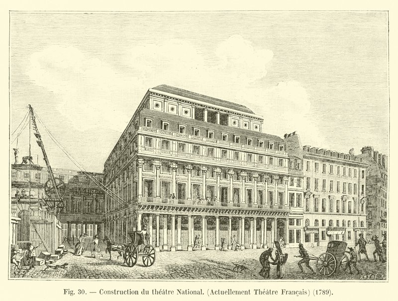 Byggandet av Nationalteatern, för närvarande Theatre Francais, 1789 av French School