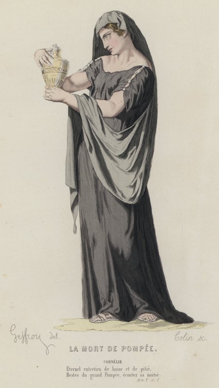 Corneille, La Mort De Pompee, Akt V, Sc I (färgad gravyr) av French School