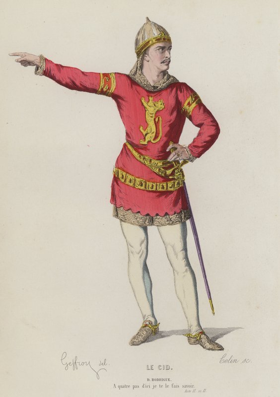 Corneille, Le Cid, Akt II, Sc II (färgad gravyr) av French School