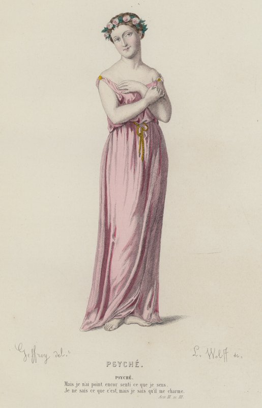 Corneille, Psyche, Akt III, Sc III (färgad gravyr) av French School