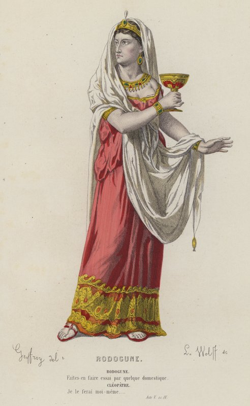 Corneille, Rodogune, Akt V, Sc IV (färgad gravyr) av French School