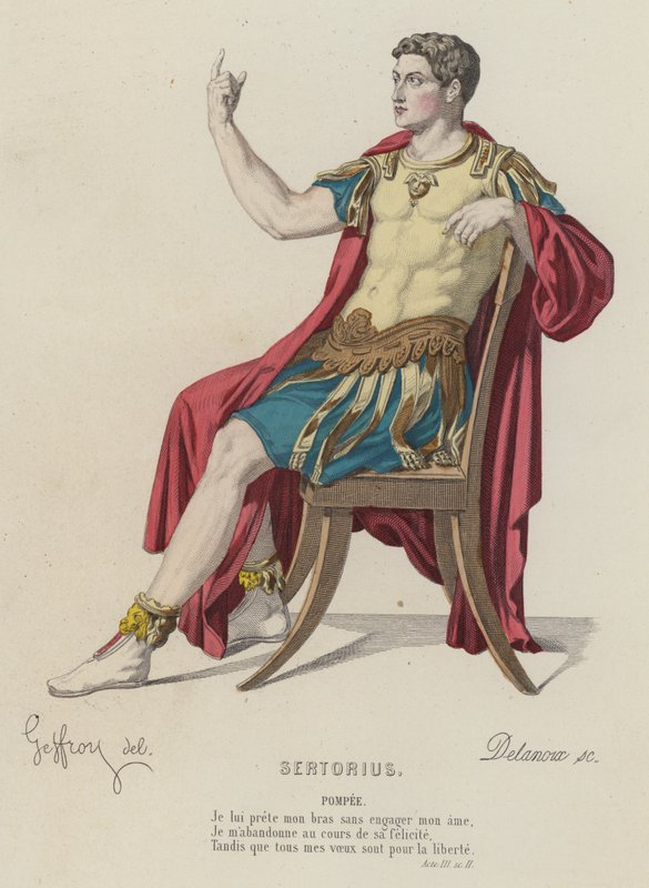 Cornelius, Sertorius, Akt III, Sc II (färgad gravyr) av French School