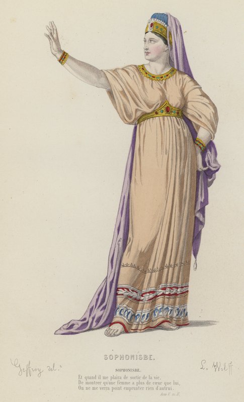 Corneille, Sophonisbe, Akt V, Sc II (färgad gravyr) av French School