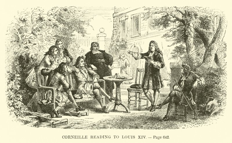 Corneille läser för Ludvig XIV av French School