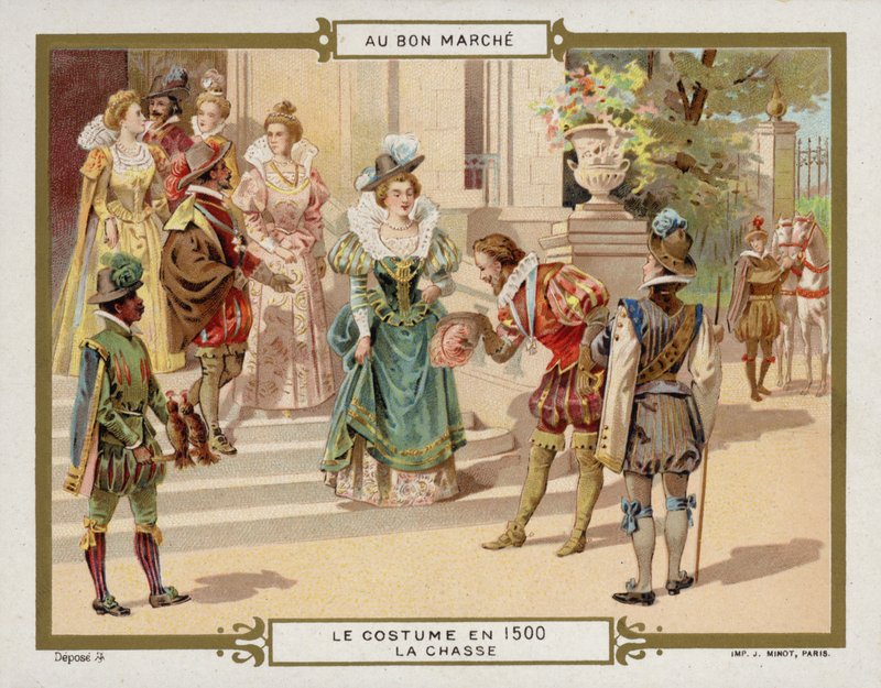 Kostym i 1500 - jakt (chromolitho) av French School