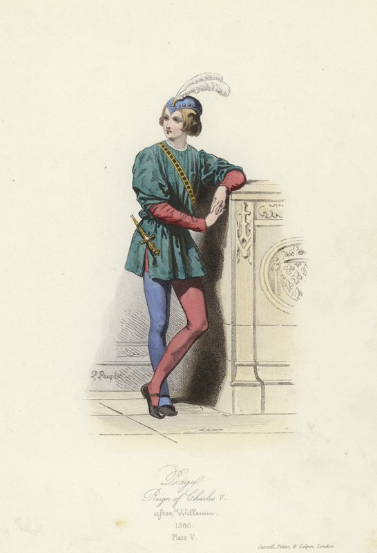 Kostym av en sida, regeringstid av Charles V av Frankrike av French School