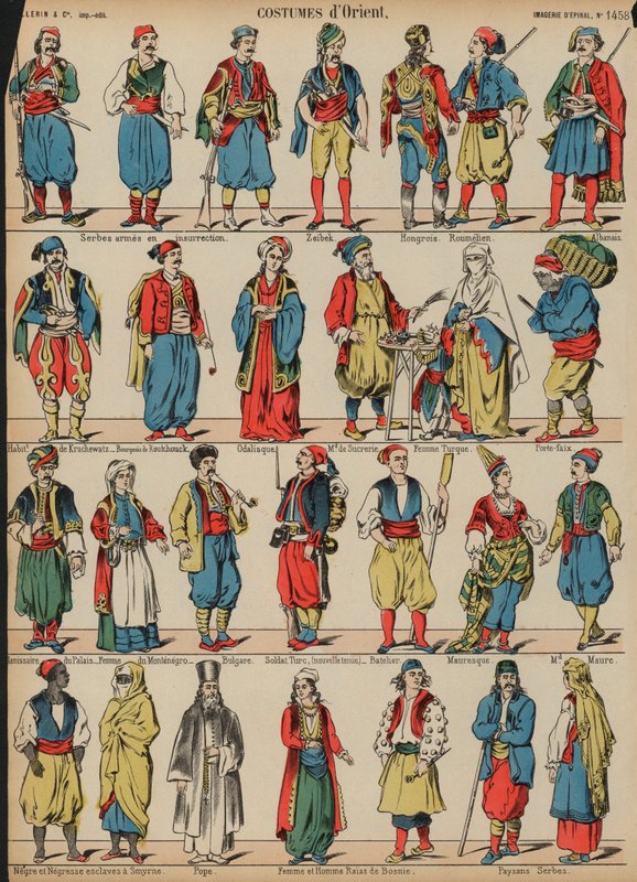 Balkans kostymer (färgad gravyr) av French School