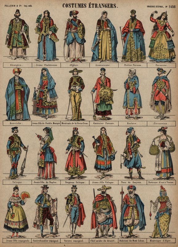 Världens kostymer (färgad gravyr) av French School
