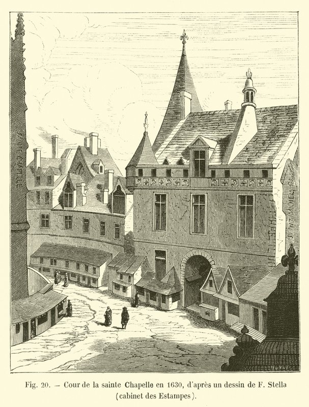 Innergården i Sainte Chapelle 1630, efter en teckning av F Stella, Cabinet des Estampes av French School
