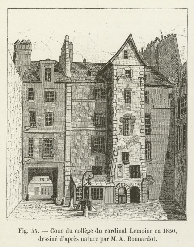 Courtyard of Cardinal Lemoines college 1850, hämtad från naturen av M A Bonnardot av French School