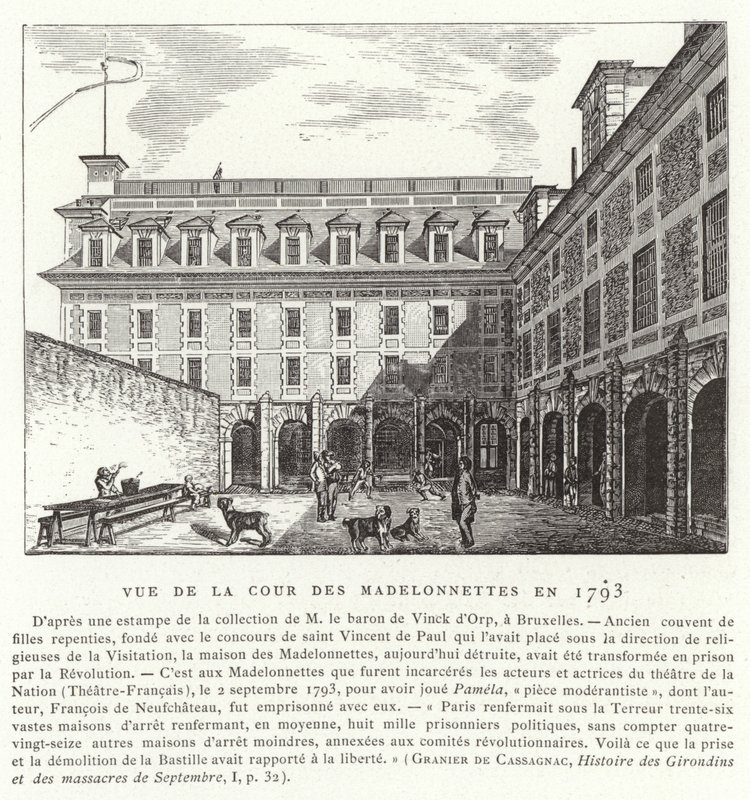 Innergården till Madelonnettes kloster, Paris, 1793 av French School