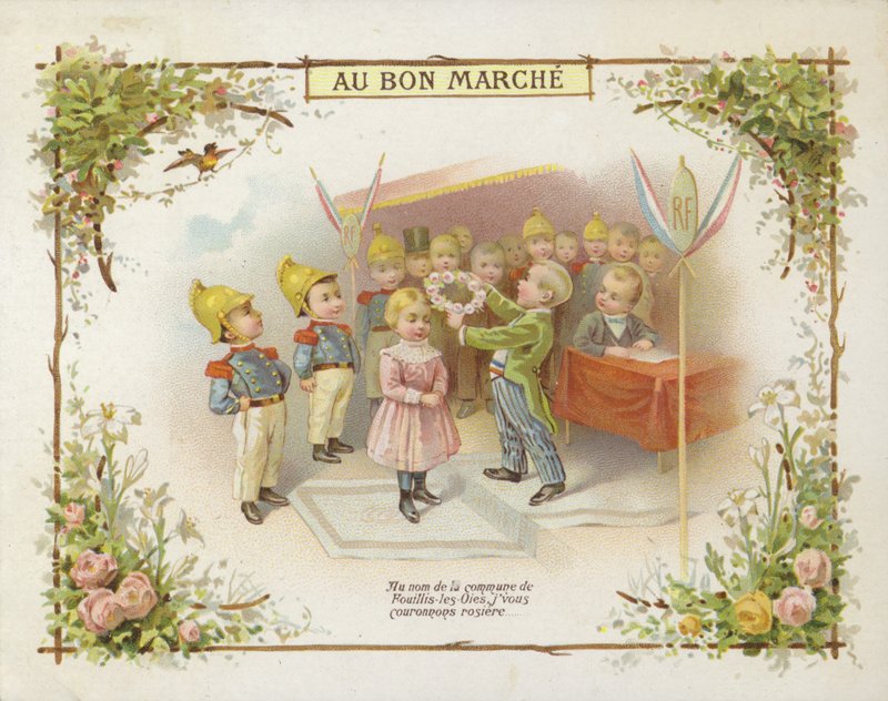 Krönande flicka med ring av blommor av French School