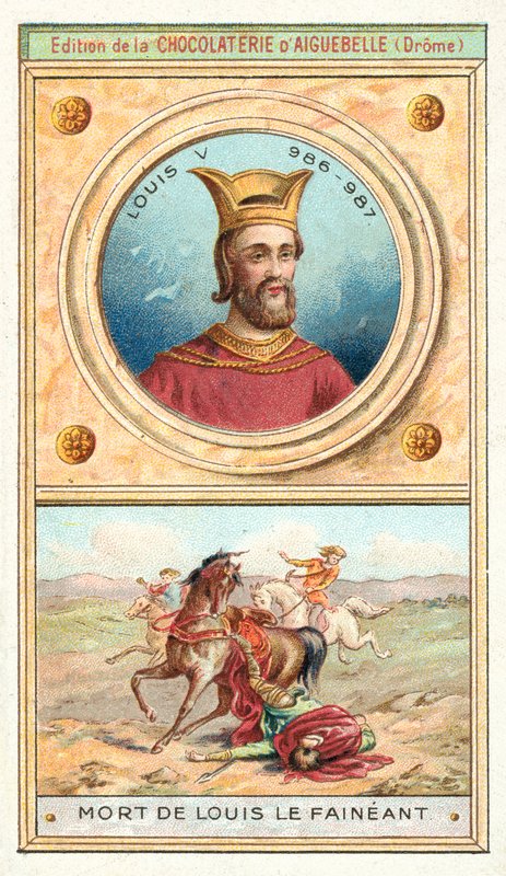Ludvig V av Frankrikes död, 987 (chromolitho) av French School