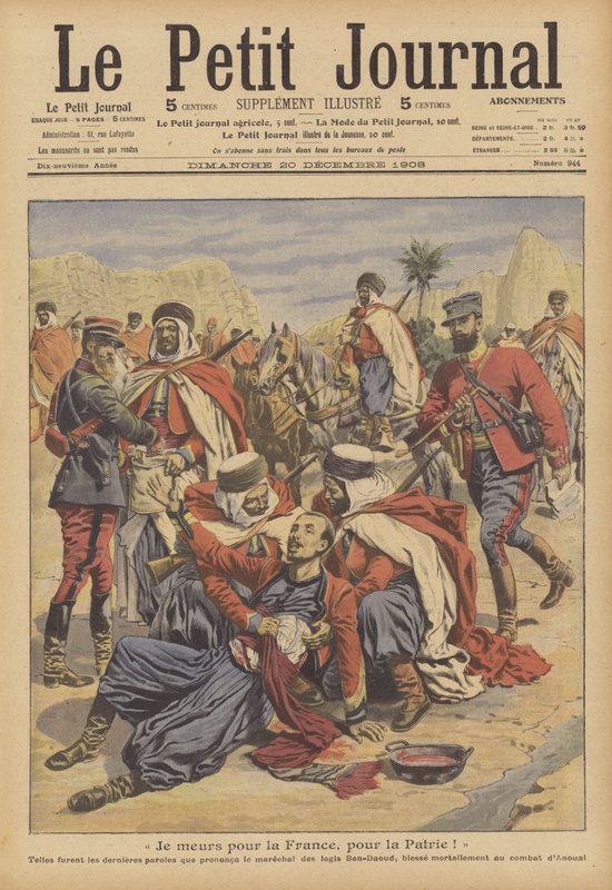 En fransk kolonialsoldats död (färg litho) av French School