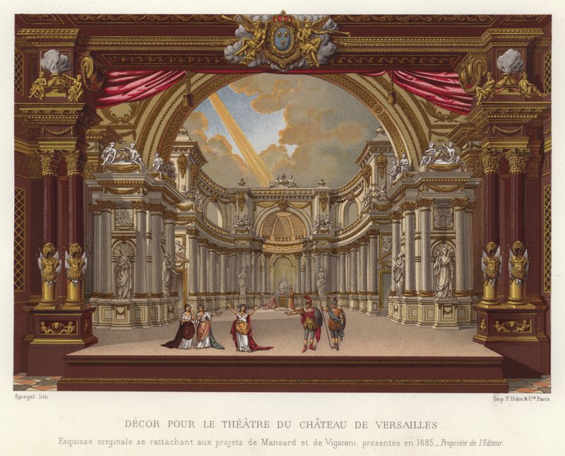 Dekor för teatern vid slottet i Versailles (kromolit) av French School