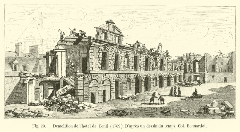 Rivning av Hôtel de Conti, 1769, Enligt en ritning från tiden, Col Bonnardot av French School