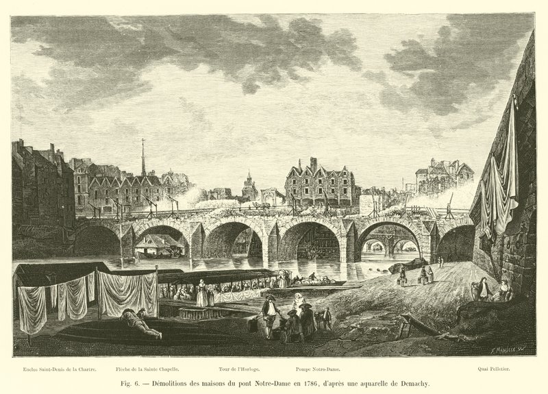 Rivningar av husen på Notre-Dame-bron 1786, efter en akvarell av Demachy av French School