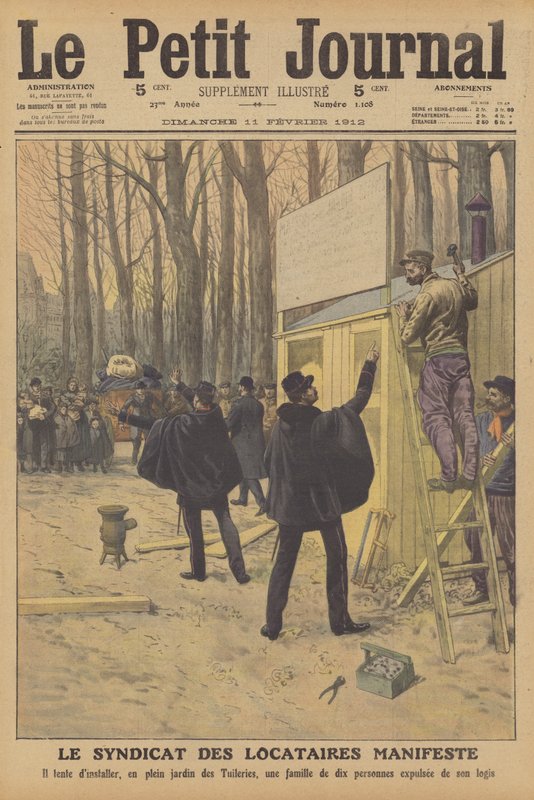 Demonstration av Hyresgästföreningen i Paris (färg litho) av French School